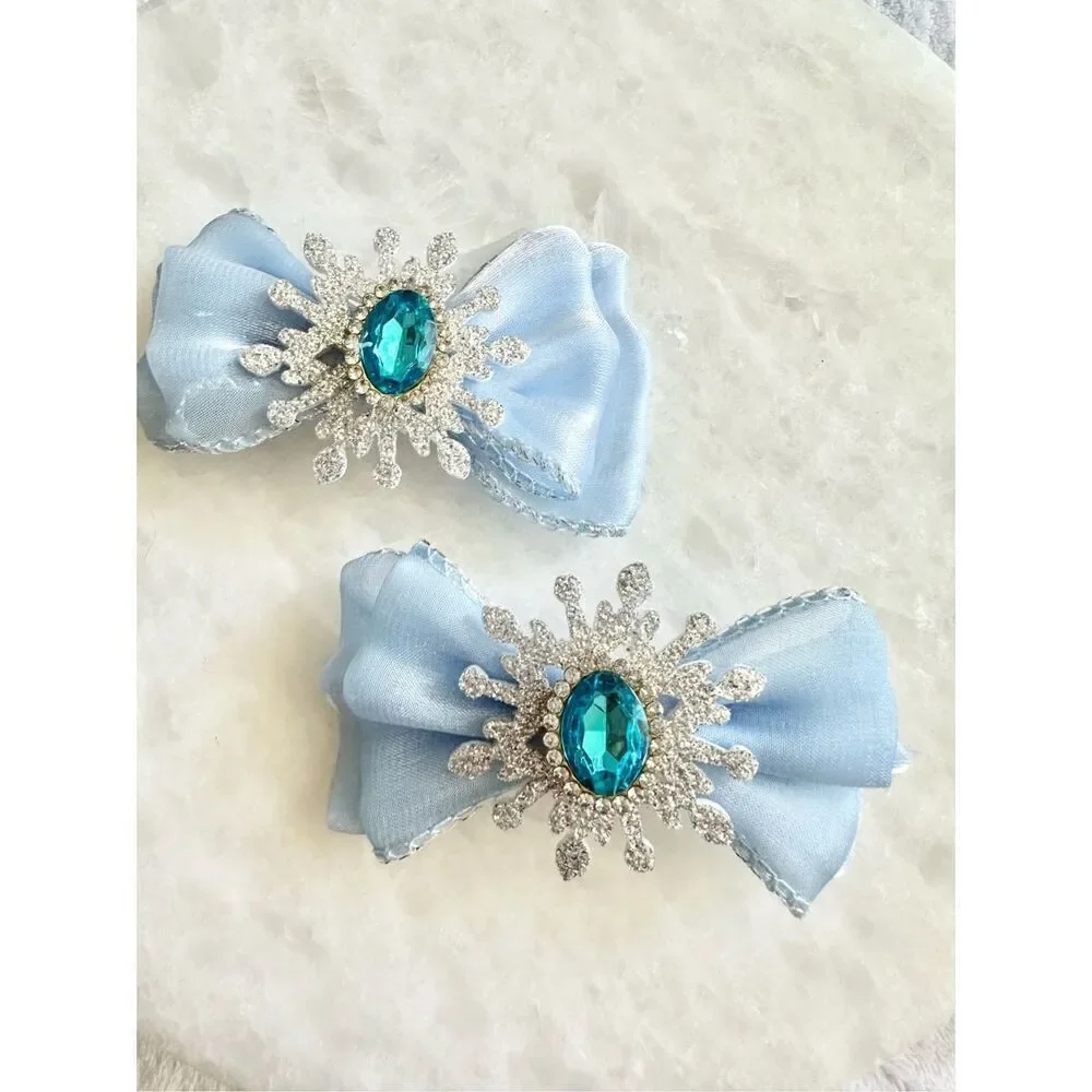 light blue rhinestone sparkly hair bow clips